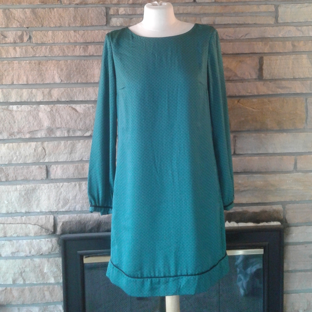 LOFT Dark Terquoise & Black Payterned Shift Dress